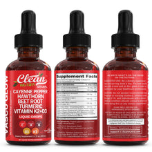 Load image into Gallery viewer, Clean Nutra Cayenne Pepper Drops Supplement Liquid + Hawthorn Berry, Vitamin D3 K2 Beet Root Powder, Ceylon Cinnamon, Turmeric Curcumin, Organic Panax Ginseng, Berberine Extract 1 Pack
