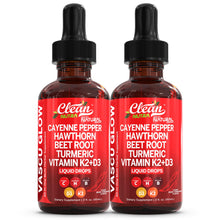 Load image into Gallery viewer, Clean Nutra Cayenne Pepper Drops Supplement Liquid + Hawthorn Berry, Vitamin D3 K2 Beet Root Powder, Ceylon Cinnamon, Turmeric Curcumin, Organic Panax Ginseng, Berberine Extract 1 Pack

