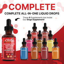Load image into Gallery viewer, Clean Nutra Cayenne Pepper Drops Supplement Liquid + Hawthorn Berry, Vitamin D3 K2 Beet Root Powder, Ceylon Cinnamon, Turmeric Curcumin, Organic Panax Ginseng, Berberine Extract 1 Pack
